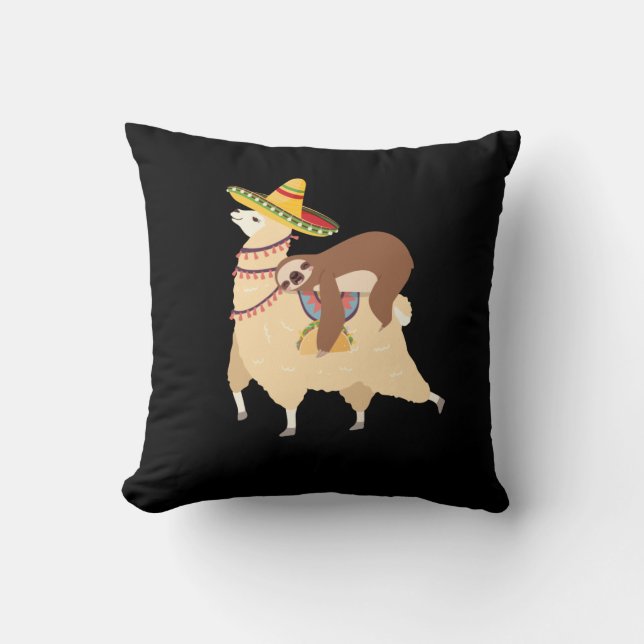 Taco Loving Animals Lazy Sloth Riding Llama Kussen (Voorkant)