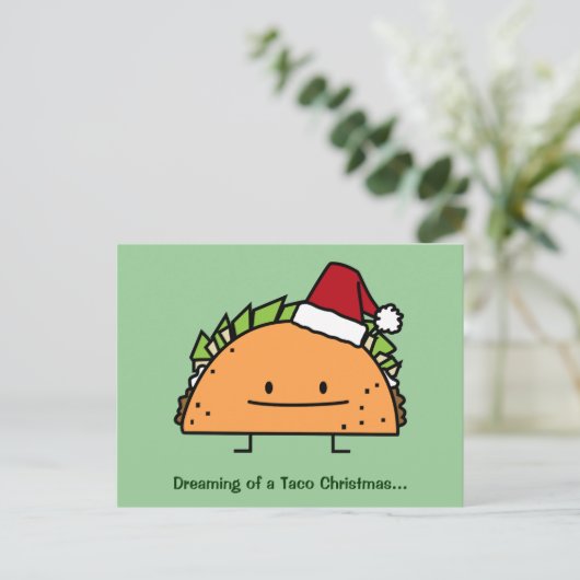 Taco met Santa Hat Kerstmis schelp vlees salsa Feestdagenkaart (Staand voorkant)