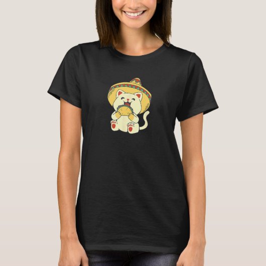 Taco Mexico Kat met Sombrero T-shirt (Voorkant)