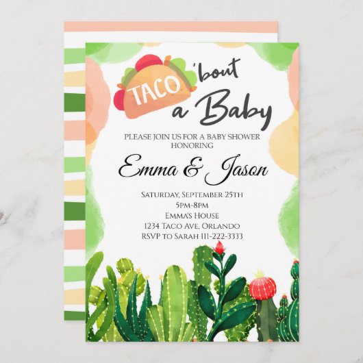 Taco Over Baby Bloem Cactus Baby shower Uitnodigen Kaart (Voorkant / Achterkant)