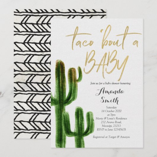 Taco over baby Cactus Couples Shower Invite card Kaart (Voorkant / Achterkant)