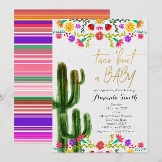 Taco over baby Cactus Couples Shower Invite card Kaart (Voorkant / Achterkant)
