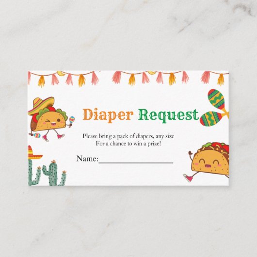 Taco Over baby shower Spel Luier Raffle Aanvraag Informatiekaartje (Voorkant)