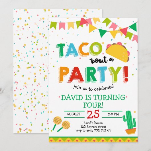 Taco over de verjaardag van de Party Boy Fiesta Kaart (Voorkant / Achterkant)