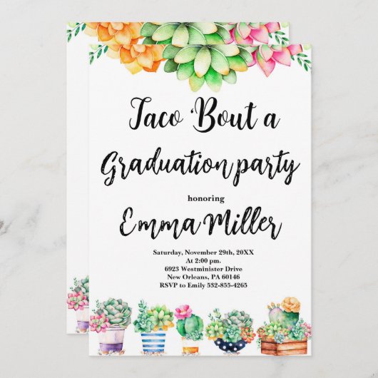 Taco 'Over een Afstuderen Fiesta Party Kaart (Voorkant / Achterkant)