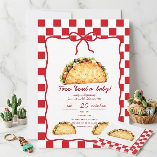 Taco Over een Baby Borrel Uitnodiging ,Rood Gingha