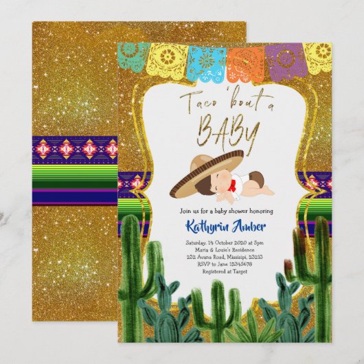 Taco over een Baby Charro Boy Uitnodiging (Voorkant / Achterkant)