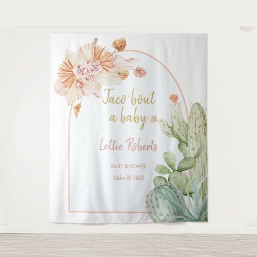 Taco 'Over een Baby, Fiesta Baby shower Achtergron Wandkleed (Voorkant)