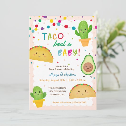 Taco over een baby — fiesta-baby shower kaart (Staand voorkant)