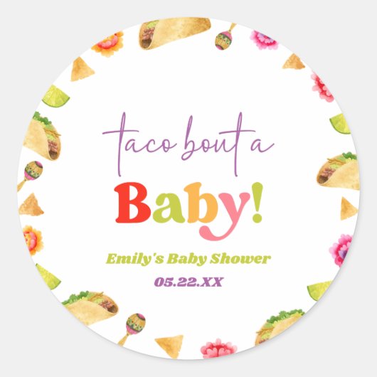 Taco over een Baby! Fiesta-Baby shower Ronde Sticker (Voorkant)