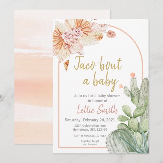 Taco 'Over een Baby, Fiesta Baby shower Uitnodigin Kaart (Voorkant / Achterkant)