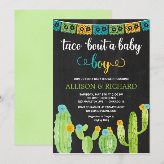 Taco over een baby, Fiesta cactus baby shower Kaart (Voorkant / Achterkant)