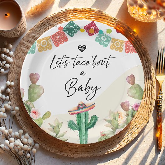 Taco Over een Baby Fiesta Waterverf Cactus Shower Papieren Bordje