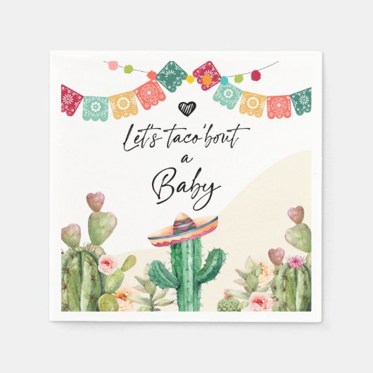 Taco Over een Baby Fiesta Waterverf Cactus Shower Servet (Voorkant)