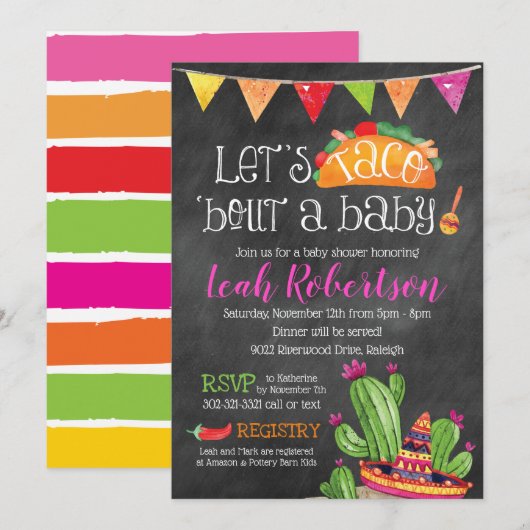 Taco over een Baby - Schoolbord Baby Shower Kaart (Voorkant / Achterkant)