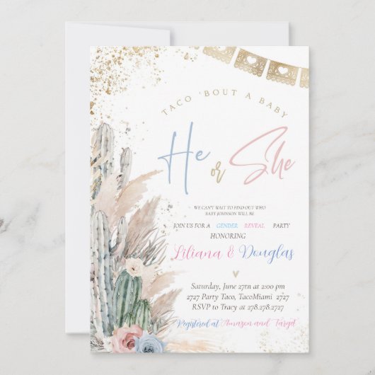 Taco Over Een Baby shower Nodigt Boho Genderonthul Kaart (Voorkant)
