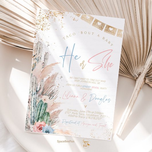 Taco Over Een Baby shower Nodigt Boho Genderonthul Kaart