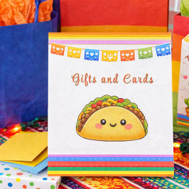 Taco over een baby shower reclamebord met voetstuk