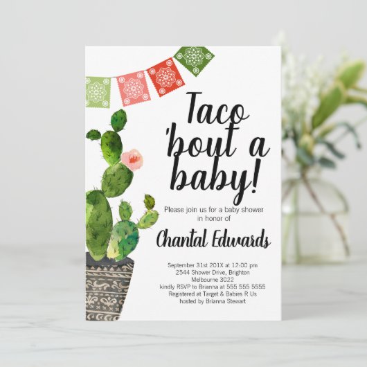 Taco over een Baby uitnodiging (Staand voorkant)