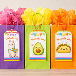 Taco over een babyshowerlama cadeaulabel