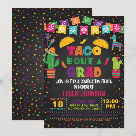 Taco Over een Diploma Uitnodiging - Zwart (Voorkant / Achterkant)