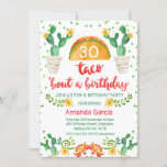 Taco over een feestje Fiesta 30ste verjaardag uitn Kaart<br><div class="desc">Taco Over A Party Fiesta 30th Birthday Invitation Kleurrijke fiesta of taco over een baby, baby shower uitnodiging met een taco, cactussen potten en Mexicaanse stijl bloemen op een witte achtergrond. Ik heb ook wat groene confetti toegevoegd rond de randen van het ontwerp. De achterkant van de uitnodiging heeft groen,...</div>