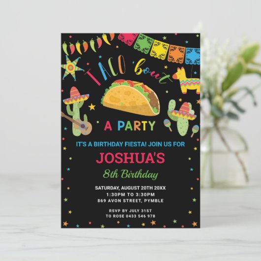 Taco 'Over een feestje Fiesta Cumpleaños Verjaarda Kaart (Staand voorkant)