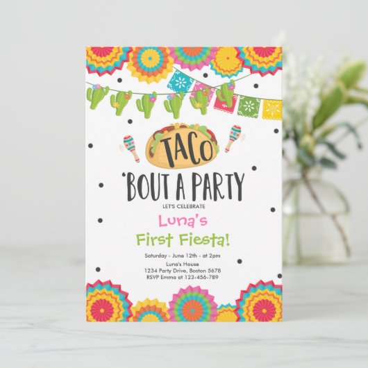 Taco 'Over een feestmeisje Eerste Fiesta-verjaarda Kaart (Staand voorkant)
