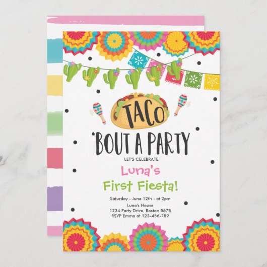 Taco 'Over een feestmeisje Eerste Fiesta-verjaarda Kaart (Voorkant / Achterkant)