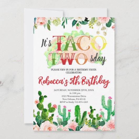 Taco over een Fiesta Verjaardag, Taco 2e verjaarda Kaart (Voorkant)