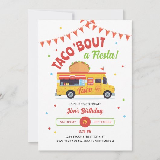 Taco Over een Fiesta Verjaardagsfeest Uitnodiging (Voorkant)