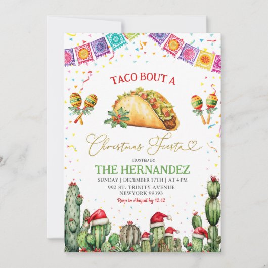 Taco over een kerstfeest Confetti Posada Party Kaart (Voorkant)