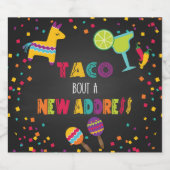 Taco over een nieuw adres Mousserende Wijn Label Sparkling Wijnetiket (Enkel label)