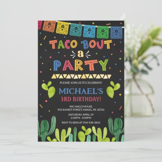Taco over een partijuitnodiging kaart (Staand voorkant)