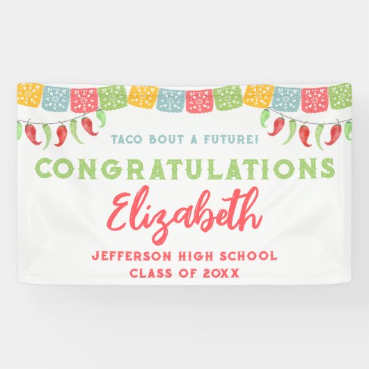 Taco over een toekomstig Fiesta afstudeerfeest Spandoek (Horizontaal)