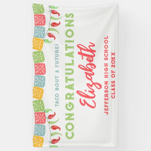 Taco over een toekomstig Fiesta afstudeerfeest Spandoek (Verticaal)