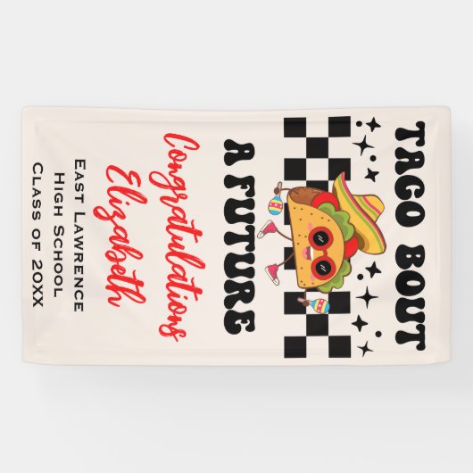 Taco over een toekomstig Fiesta Afstuderen Spandoek (Horizontaal)