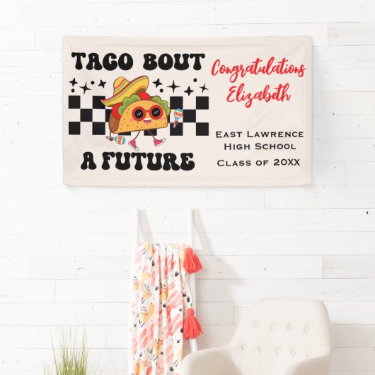 Taco over een toekomstig Fiesta Afstuderen Spandoek (Insitu)