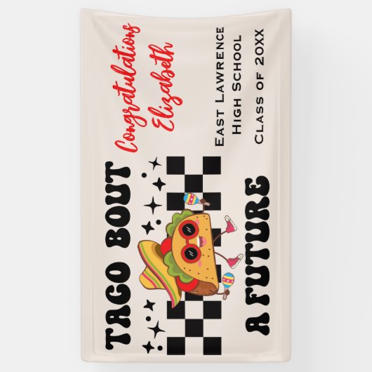 Taco over een toekomstig Fiesta Afstuderen Spandoek (Verticaal)