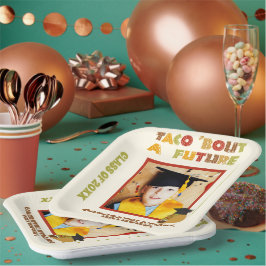 Taco over een toekomstig fotoafstudeerfeest papieren bordje