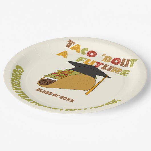 Taco over een toekomstig grappig afstudeerfeest papieren bordje (Gekanteld)