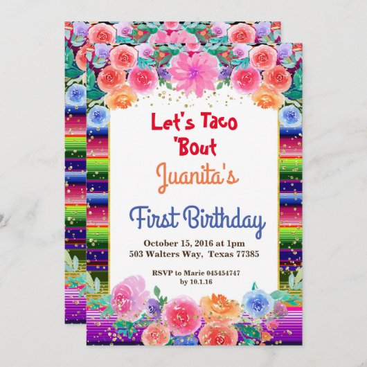 Taco over Fiesta Mexican 1e verjaardag Kaart (Voorkant / Achterkant)