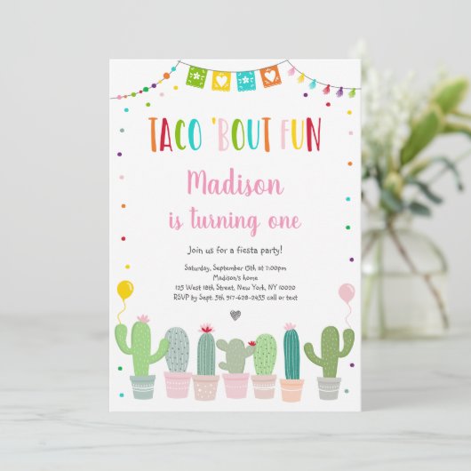 Taco 'Over Fun Fiesta Eerste Verjaardag Kaart (Staand voorkant)