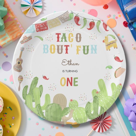 Taco over 'fun fiesta mexican eerste verjaardag papieren bordje