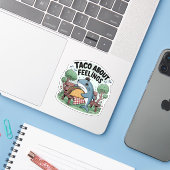 Taco over gevoelens – Trieste haai Sticker (Laptop met iPhone)