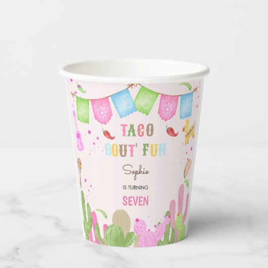 Taco over leuke fiesta mexicaanse meisje verjaarda papieren bekers (Achterkant)