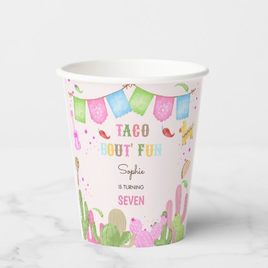 Taco over leuke fiesta mexicaanse meisje verjaarda papieren bekers (Voorkant)