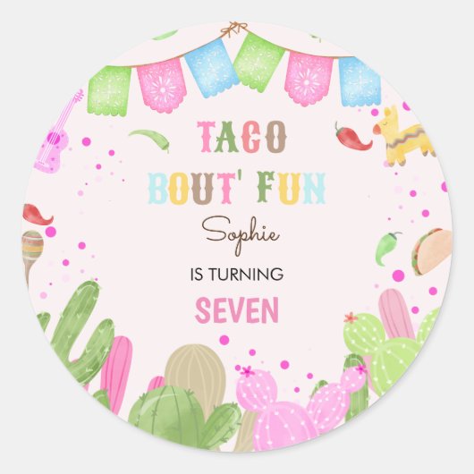 Taco over leuke fiesta mexicaanse meisje verjaarda ronde sticker (Voorkant)
