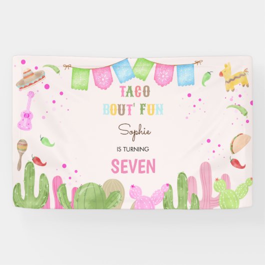 Taco over leuke fiesta mexicaanse meisje verjaarda spandoek (Horizontaal)