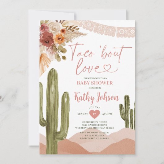 Taco over liefde Baby shower zuidwestelijke cactus Kaart (Voorkant)